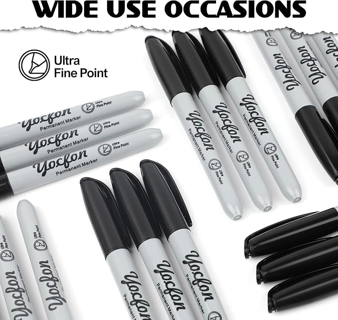 Yocfon Permanent Markers Ultra Fine Tip, Bulk Pack Of 72 Count Black Permanent Marker Set, Quick-Drying Ink, Works On Plastic, Wood, Stone, Metal And Glass