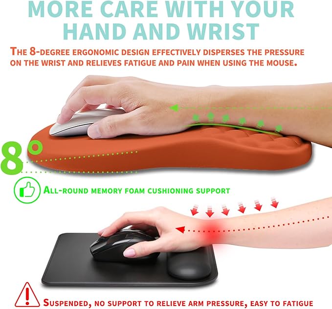 Ergonomic Mouse Pad Wrist Support with Memory Foam Massage Bulge, Carpal Tunnel Pain Relief Mousepad Wrist Rest for Mouse(12x8 inch, Orange)