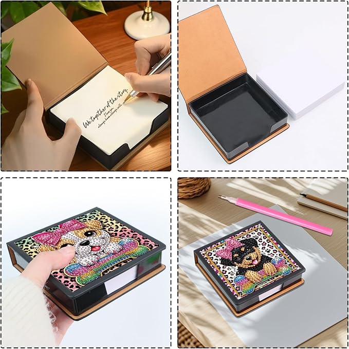 2 pcs Dog Diamond Painting Kit Note Box,Animal Memo Paper Storage Box Diamond Art,Sticky Note Holder Diamond Art,Diamond Painting Memo Pad For Office Desk. (Animal)