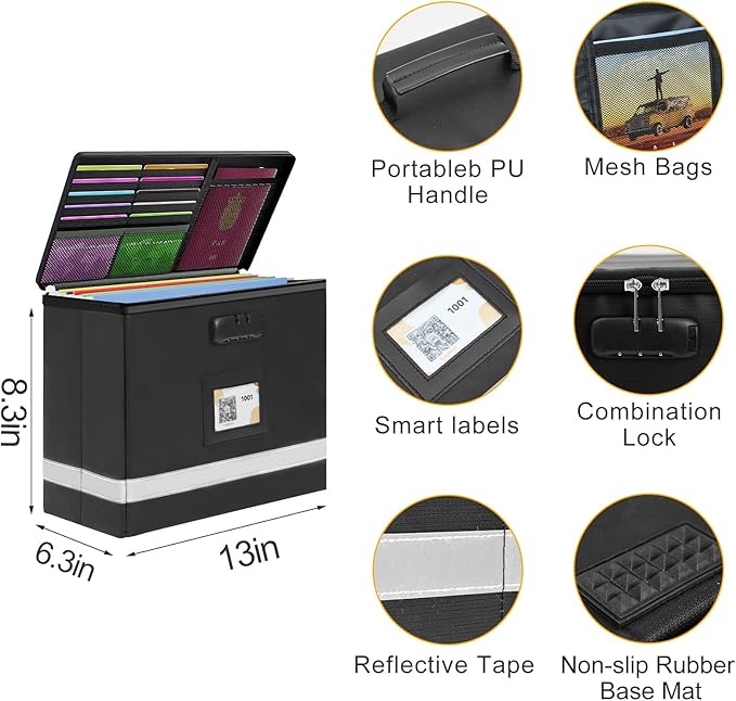Small Next of Kin Box Organizer with 5 A4 Hanging Folder,Important Document Organizer with Combination Lock Fireproof File Box with Smart Labels for Letter Certificate,(S:13 * 6.3 * 8.3in)