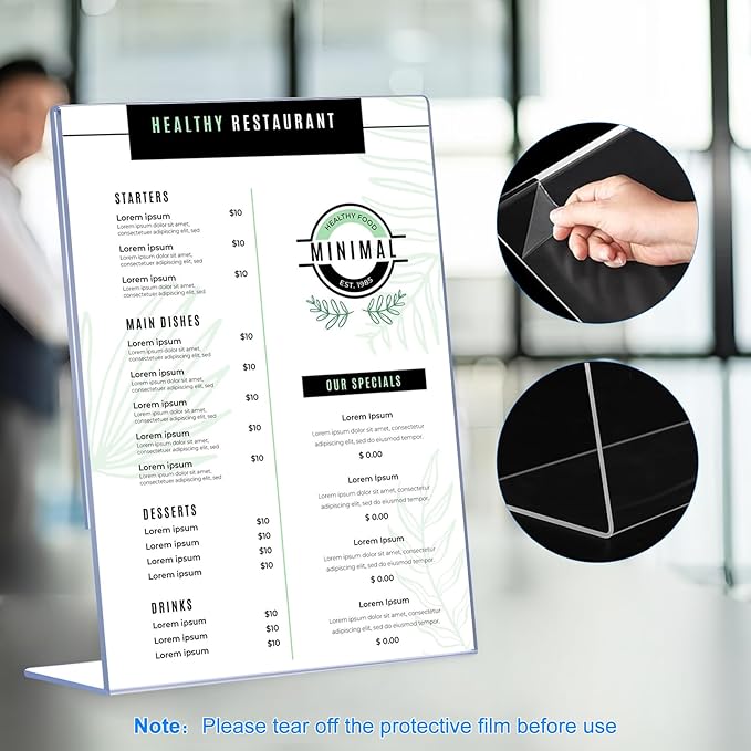 18 Pack Acrylic Sign Holder 8.5 x 11, Clear Plastic Display Stands for Tabletop, L-Shape Acrylic Stands for Flyers, Documents, Office, Restaurants, Vertical Sign Holder 8.5x11 for Desktop
