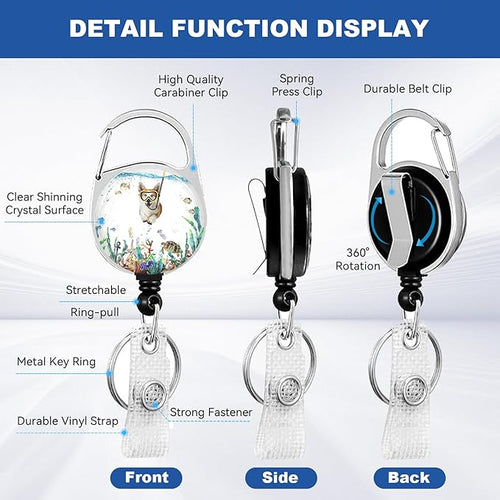2 Pack Funny Diving Cat&Dog ID Badge Holder with Heavy Duty Retractable Reel Keychain for WomenStudents,Teachers, Nurses, Office Use