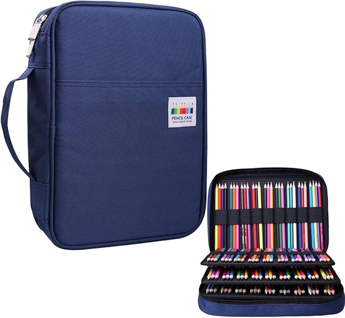 220 Slot Colored Pencil Case Pen Bag with Zipper for Artist Storage Organizer for Watercolor Pencil Gel Pen Marker Highlighter Large Capacity Handy Pencil Holder (Blue)