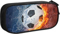 Boys Soccer Pencil Case with Cool Fire & Water Pattern Printed, Portable Pencil Box Pouch with Zipper Sports-Themed Stationery Supplies Pen Bag for Kids Teens for School