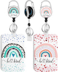 2 Pack Rainbow ID Badge Holder with Heavy Duty Retractable Reel Keychain for WomenStudents,Teachers, Nurses, Office Use