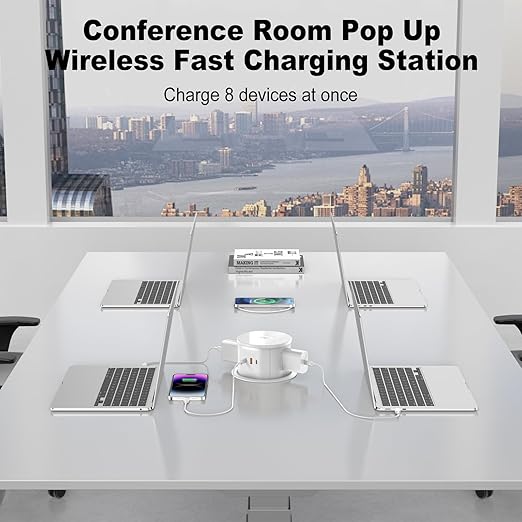 Pop Up Countertop Outlet with 15W Wireless Charger, PD 65W USB-C Ports & 4 AC Outlets, 800J Surge Protection, 4.75 inch Pop Up Electrical Outlet, 6Ft Cord for Home Office(ETL & FCC Listed)