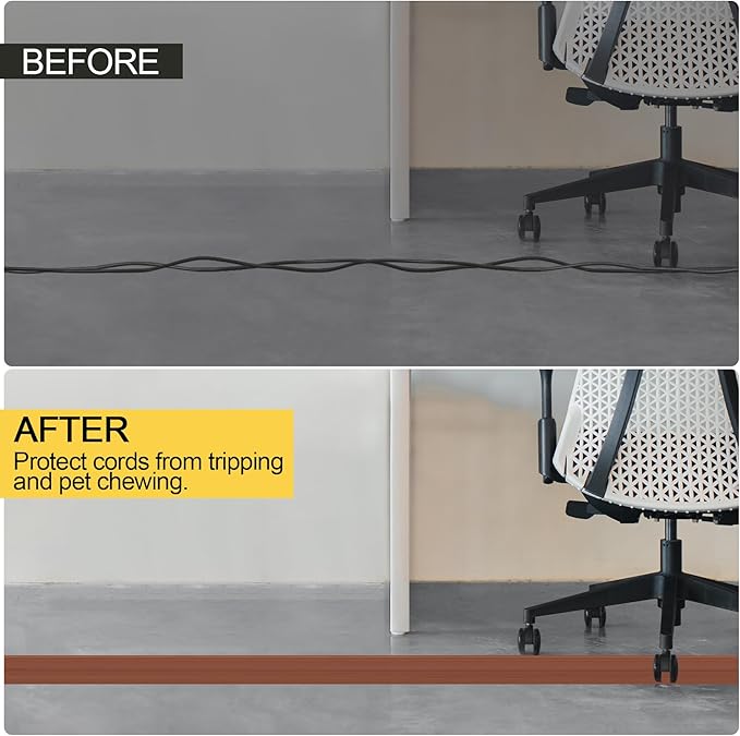 MYFAMIREA 6.5FT Floor Cord Cover Heavy Duty Cable Cover Protector 3 Channels Extension PVC Floor Wire Cover Outdoor Cord Hider Management Cord Cover for Wire on Floor for Home Office Outdoor, Brown,2M