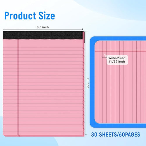 6 Packs Legal Pads 8.5 x 11 Inch, 30Sheets/Pack, College Ruled & Perforated Colored Writing Pads, Pads of Paper 8.5 x 11, Lined Note Pads with Sturdy Backing for Office, Business & School Supplies