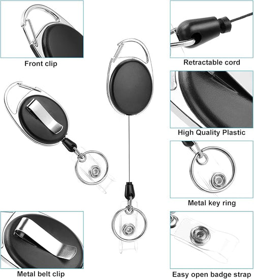 10 Pack Retractable Badge Reel with Carabiner Belt Clip and Key Ring Retractable ID Badge Holders for Office Worker Doctor Nurse