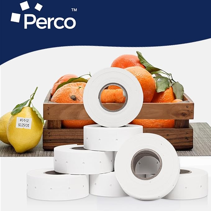 Perco 2 Line Removable Adhesive Labels - 80 Rolls, 10 Sleeves, 60,000 Blank Price and Date Gun Labels for Perco 2 Line Price and Date Guns - Made in USA