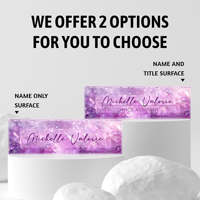 Personalized Office Name Plate, Custom Name Plate for Desks, Office Desk Decorations Gift for Women Men, Acrylic Desk Name Plate for Teacher Coworkers Staff Boss (Amethyst)