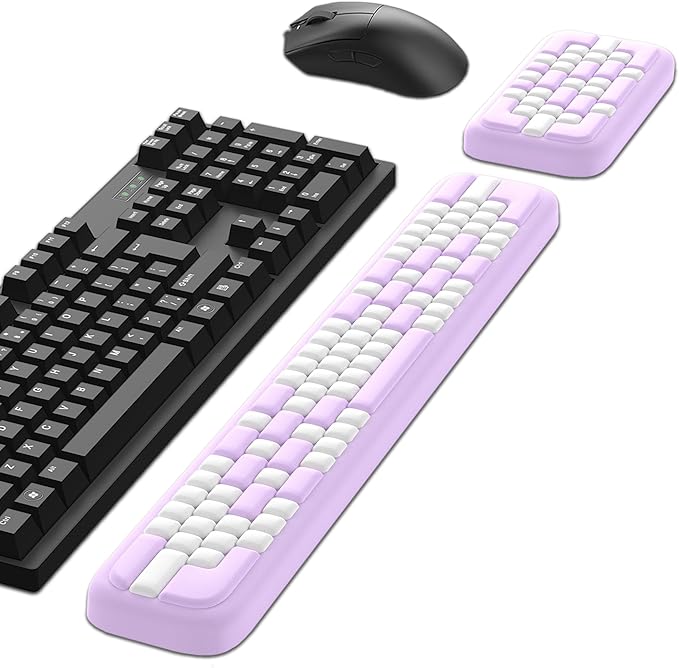 MEKASS Keyboard Wrist Rest, Ergonomic Wrist Pad, Soft Memory Foam Keyboard Hand Rest with Non-Slip Base, Easy Typing, Pain Relief, Comfort Support for Office Work Gaming Accessories (Purple White)