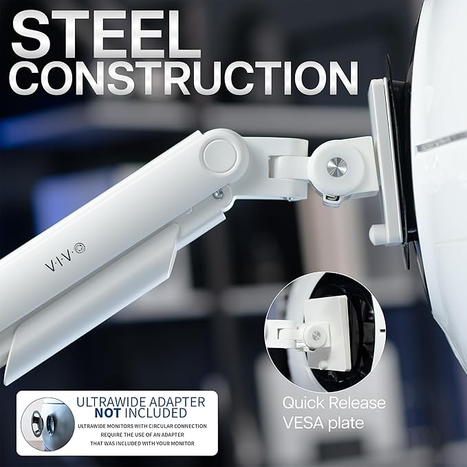 VIVO Heavy Duty Aluminum Ultrawide Monitor Tension Arm for up to 49 inch Screens, Holds 44 lbs, Premium Desk Mount Stand Designed for Samsung Odyssey G9 and More, White, STAND-V101VW
