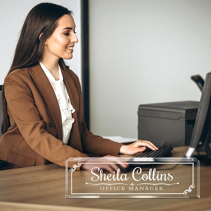 Custom Engraved Name Plate for Desk, Acrylic Desk Name Plate Personalized, Office Decor for Women Men, Acrylic Desktop Accessories, Office Gifts for Boss Manager Teacher, Employee Appreciation Gifts