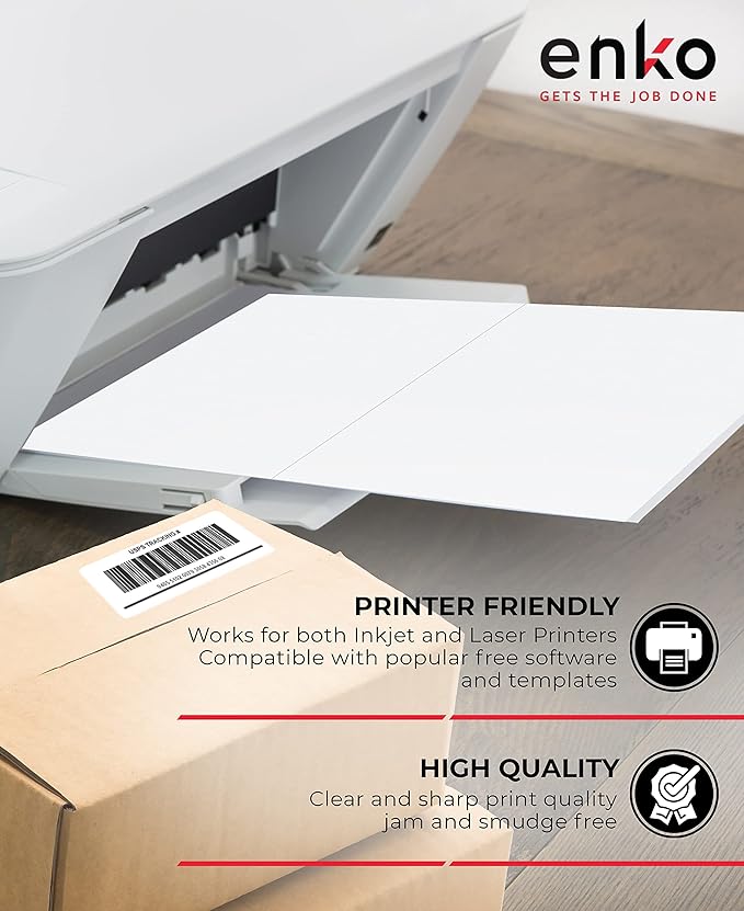 enKo 5-1/2 x 8-1/2 Inch Label - White Blank - 2 Per Sheet Half Shipping Labels for Laser Inkjet Printer (500 Sheets, 1000 Labels)