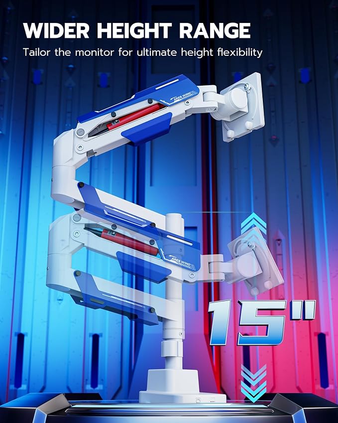 ARES WING CoreArm Single Monitor Mount, Ultrawide Monitor Arm for 24 to 57'' Heavy Duty Curved Screen, Adjustable Gas Spring Monitors Arm Stand up to 66LBS with 75/100/200 Vesa Mount, White