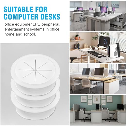 2" White Desk Grommet, JTemgle Flexible Cable Grommet Plastic Cable Hole Cover Wire Organizer Caps Desktop Cord Management for Home Office TV Stands Tabletops, 2 Pieces