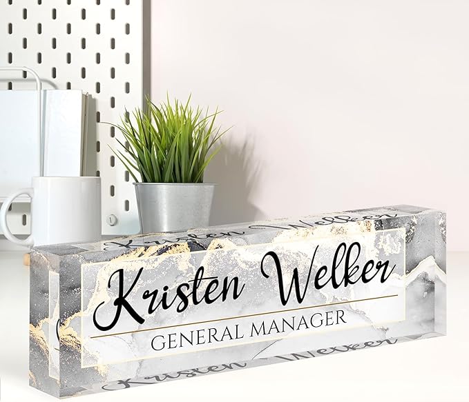 Name Plate for Desk, Desk Name Plate Personalized, Office Decor for Women Men, Acrylic Desktop Accessories, Office Gifts for Boss Nurse Teacher Coworker, Employee Appreciation Gift (Silver/Gold)