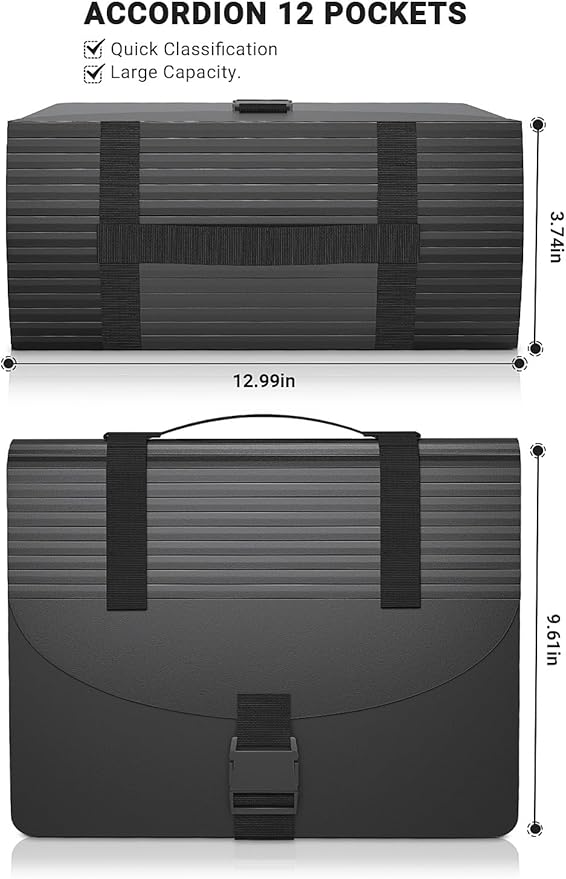 Expanding File Folders with Handle,Accordion File Organizer 13 Expandable Pockets,Portable Filing Box,Adjustable Support Strap,Colored Tabs,Paper Bills Documents Organizer,A4/Letter Size