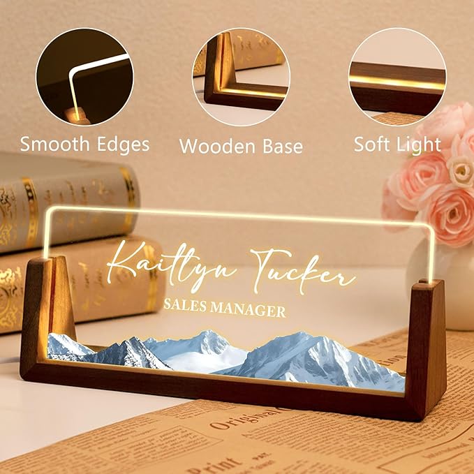 Desk Name Plate Personalized, Custom Office Light Up Name Plate for Desks, Desk Decorations for Women Men Office, Employee Appreciation Gifts for Coworkers