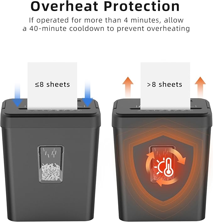 8-Sheet Cross Cut Paper Shredder P-4 Security with 4.2 Gal Bin & Portable Handle, Credit Card/Staple/Clip Shredder for Home Office Use