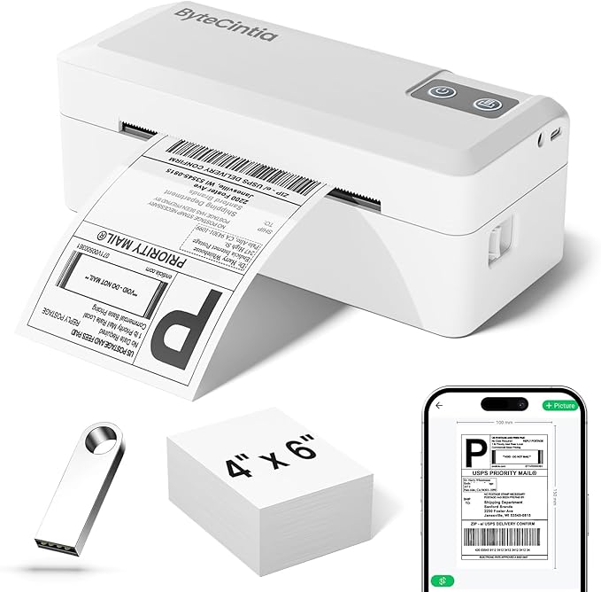Bluetooth Thermal Shipping Label Printer, 4x6 Shipping Label Printer for Small Business, Support Android, iOS, Windows & Mac, Works with Amazon, Ebay, Shopify, Etsy