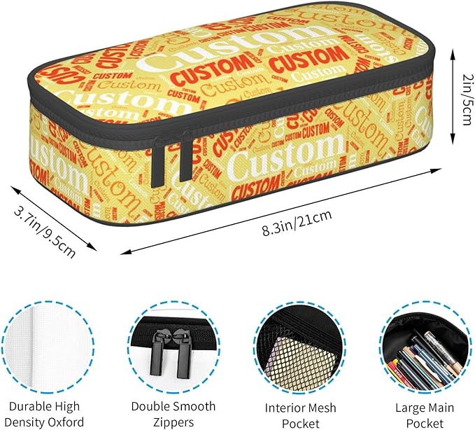 Custom Pencil Case with Name, Personalized Pen Bag Add Your Image Text, Large Storage Students Stationery Pen Box with Zipper Durable Pencil Box for Girls Boys Office School