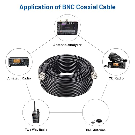 BNC Cable - 100FT RG58 50 ohm Male to Male Coax Cables Low Loss BNC Extension Coaxial Cable with for Antennas, RF Radios, Modems, Oscilloscopes, Spectrum, etc (Black)