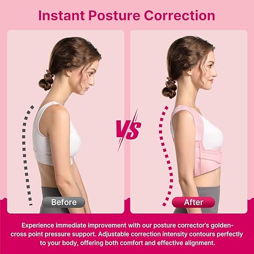 Fit Geno Posture Corrector for Women: Adjustable Lightweight Upper Back Brace for Neck Shoulder & Upper Back Pain Relief - Improve Posture Correct Hunchback Slouching Kyphosis Invisible Under Clothes (M/L Under Bust 32"-45")