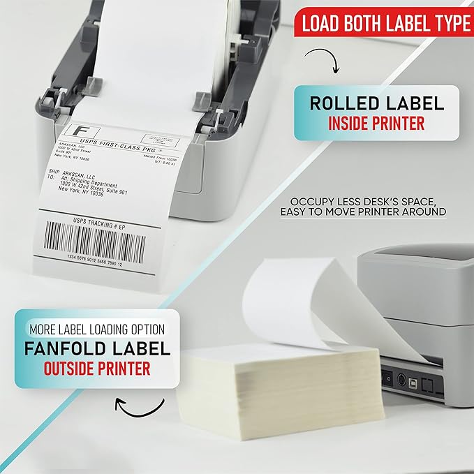 Arkscan 2054K-WF Mini WiFi Wireless Shipping Label Printer for iPhone Windows Mac Chromebook Android Support Amazon Ebay Paypal Shopify Shipstation UPS USPS FedEx Fanfold Direct Label
