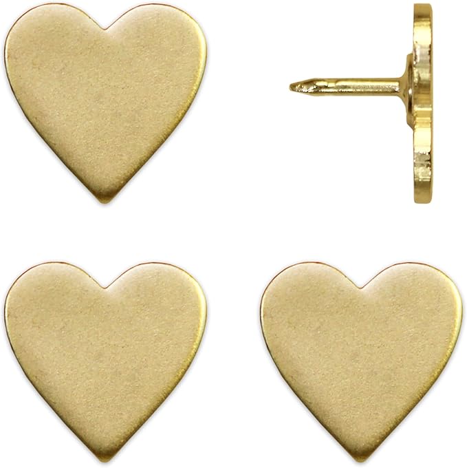 Big Gold Heart Push Pins - Large Gold Metal Heart Map Pins - for Cork Board, Maps, or Lapel Pin Use - Designed in USA - Set of 4