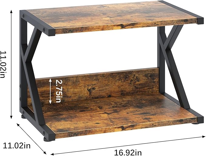 aboxoo Desktop Printer Stand with 2 Tier Wood Storage Shelves,Under Desk Printer Table,Multi-Purpose Home Office Desk Organizer for Fax Machine, Scanner (Rustic Brown)