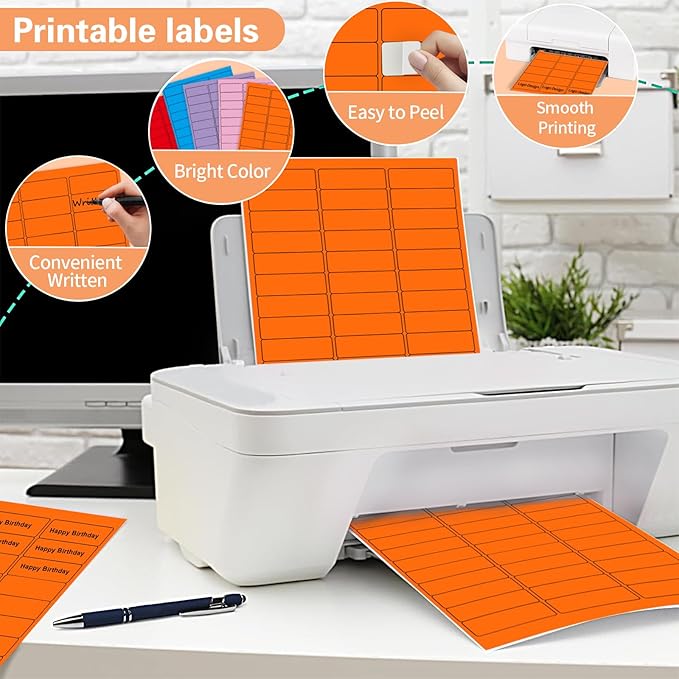 1" x 2-5/8" Colored Address Labels, 600 Bright Orange Label Stickers- Laser/Ink Jet Printer Mailing Labels, 8.5"x11" 20 per Sheet
