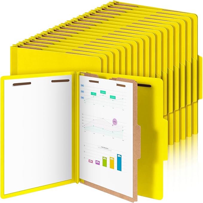Skyygemm 72 Pcs Classification Folders Letter Size, 1 Divider Pressboard File Folder with Fasteners, Expanding Tax File Organizer Bulk for Teachers, Office, Church, Christmas Donations (Yellow)