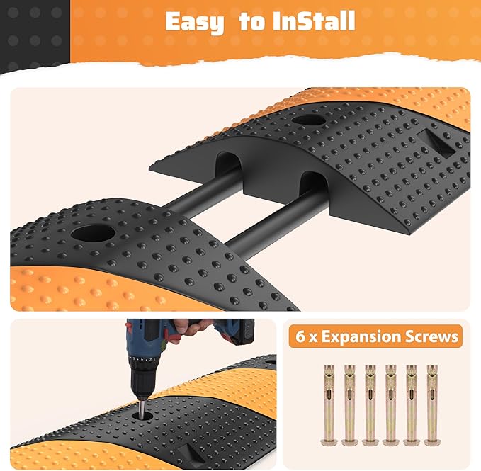 Rengue Rubber Speed Bumps 2-Pack 39.3'' Black Yellow Dual-Channel Driveway Protector for Wires Pipes, 66000 LB Heavy Duty Traffic Calmer for Road Gravel Installation