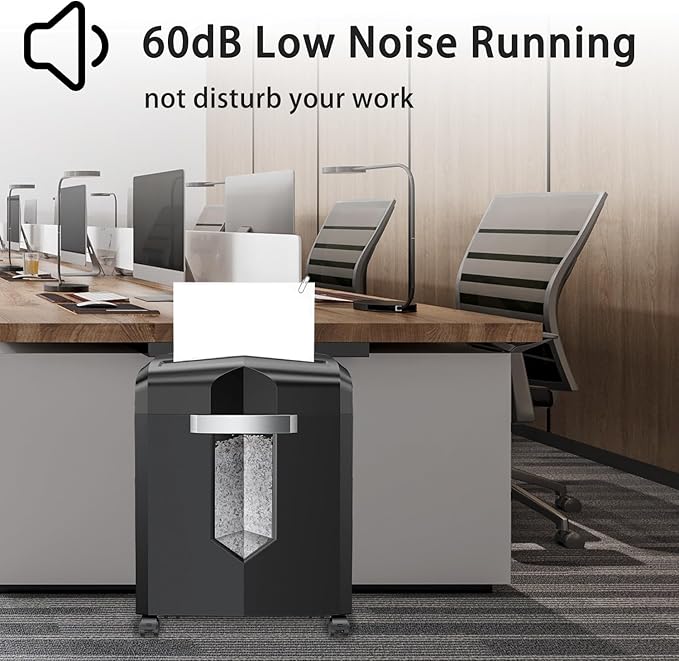 Bonsaii 12-Sheet P-4 Micro-Cut Shredder, 55-Min Continuous Use, Shreds Paper, Credit Cards & CDs, 4-Gal Transparent Bin, Mobile Casters – Black