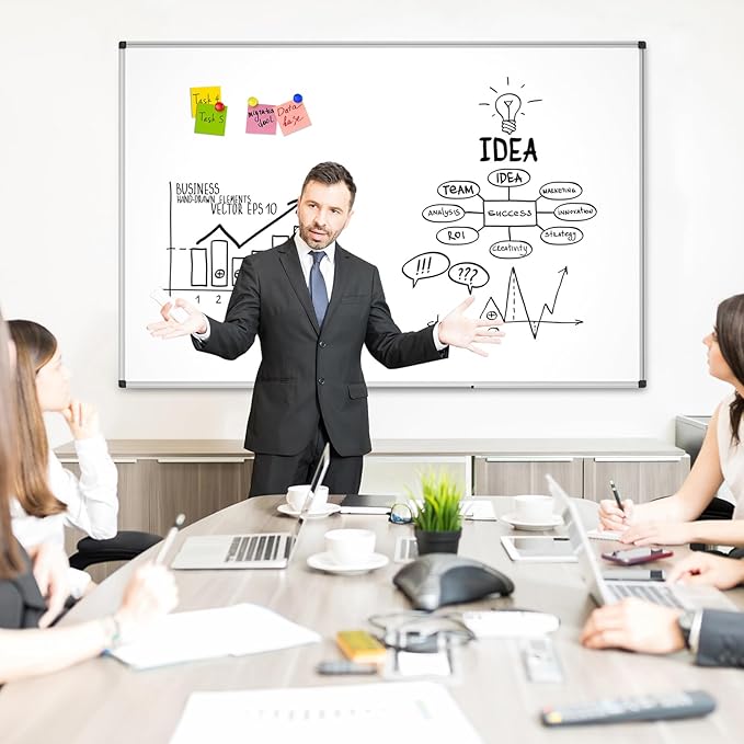 Magnetic Dry Erase Whiteboard - 40 x 60 Inch White Board - Large Wall-Mounted Board with Silver Aluminum Frame, 1 Magnetic Eraser, 2 Pens, Detachable Marker Tray, 6 Magnets