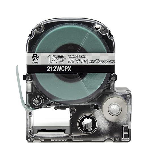 Epson LABELWORKS 212WCPX Genuine PET (Polyester) Tape Cartridge - White on Clear Label Maker Tape - 1/2" (12MM) Wide, 30'