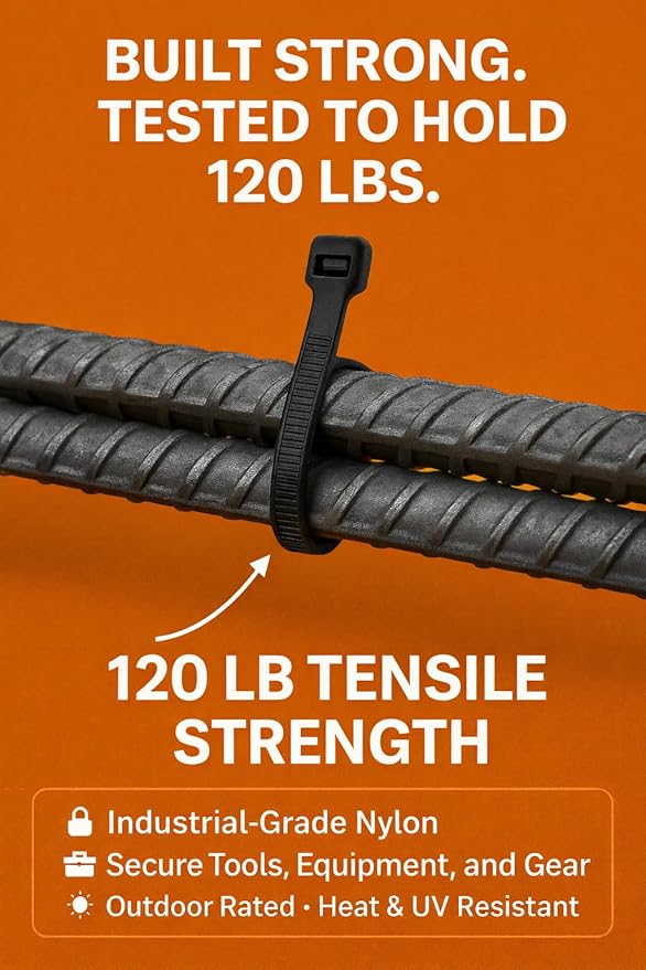Zip Ties 10 inch (200 Pack), 120 lbs Tensile Strength. Ultra Heavy Duty, UV Resistant, Self-locking, Multi-Purpose Nylon Cable Ties, Black Wire Ties for Indoor, Outdoor, Home, Office Use by Nirah