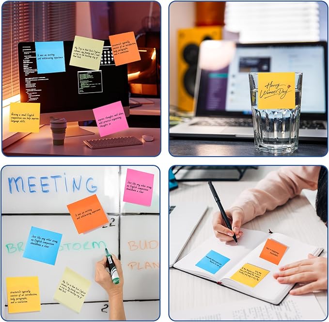 Eaasty 12000 Sheets, 120 Pack Sticky Notes Bulk 3x3 Inch Bright Colors Self Stick Pads 5 Bright Colors 100 Sheets/pad Colorful Post Stickies for Walls Doors Windows Notebook Office Home School Meeting