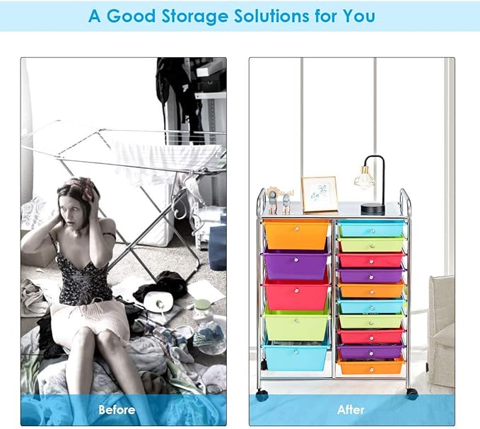 ARLIME 15-Drawer Storage Cart, 15 Drawer Trolley, Rolling Organizer Cart, Scrapbook Paper Organizer, Suitable for Office and School, Rolling Office Storage Tools (Multicolor)