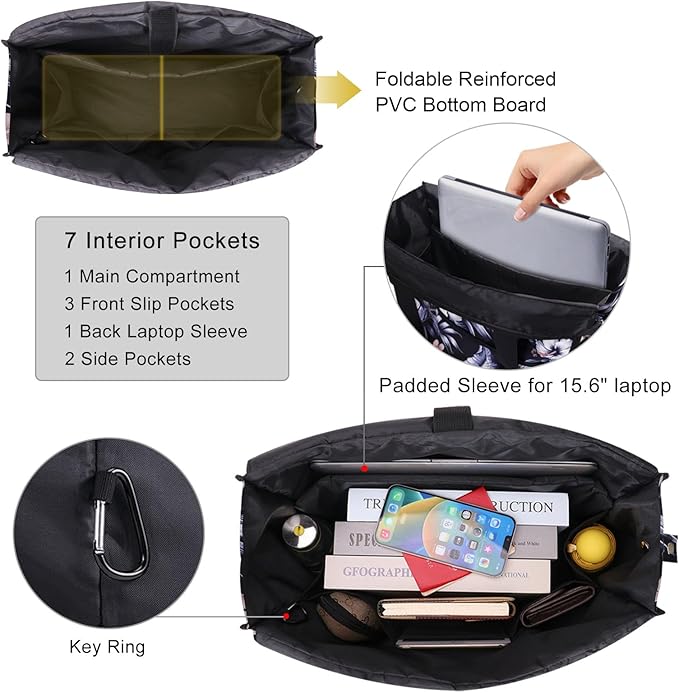 Utility Tote Bag with Laptop Compartment Luggage Sleeve Zippered Multi-pocket Commute Shoulder Purse for Nursing/Work