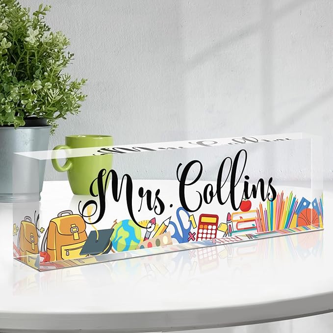 Custom Name Plate for Desk, Employee Appreciation Gifts, Office Decor, Acrylic Personalized, Desk Accessories, Funny Gifts for Coworkers Boss Teacher (Teacher A)
