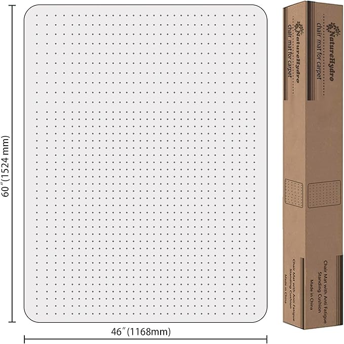 Naturehydro Office Chair Mat for Carpet – 60" x 46" Clear Plastic Desk Floor Protector for Carpeted Floors, Heavy Duty Computer Rolling Chair Mat for Home and Office (Rectangle)