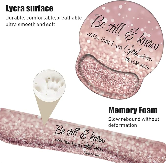 Keyboard Wrist Rest and Mouse Pad Wrist Rest Support Set with Coasters, Non-Slip PU Base for Gaming and Office, Comfortable & Lightweight for Easy Typing & Pain Relief - Quote Bible Verses Psalm 46:10