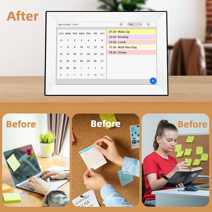 10.1" Easy to Use Touch Screen Digital Clock with 64 Sets of Custom Alarm Clocks,3 Ringtone Options,Dementia Clock with Day and Date of Week,Clock for Seniors, Auto DST,Gfits (White)