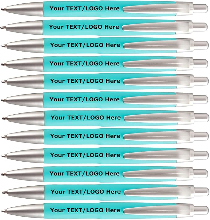 AGOWOO Personalized Pens with Custom Name Text Logo Bulk 100/200/300/500 Pcs Optional for Business Church Customized Ballpoint Pen (Lake)