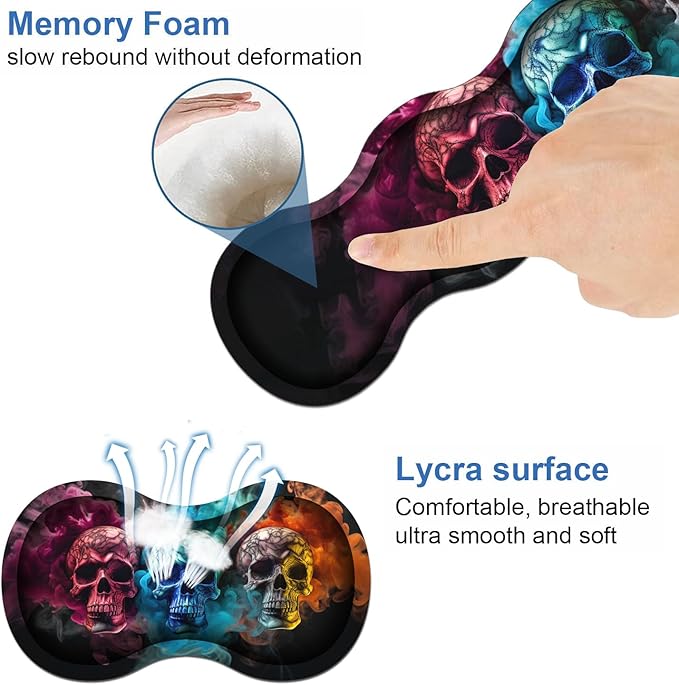 Ergonomic Keyboard Wrist Rest & Mouse Pad Wrist Rest Set, Large XXL Gaming Desk Mat 31.5"x 11.8" with Memory Foam, Easy Typing Pain Relief for Office & Home, Colored Skull