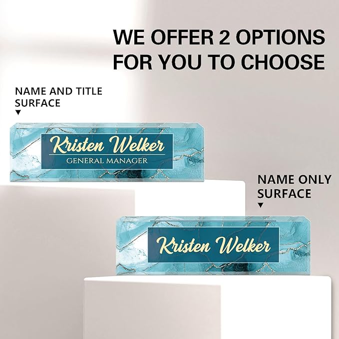 Name Plate for Desk, Desk Name Plate Personalized, Cyan Office Decor for Women Men, Acrylic Desktop Accessories, Office Gifts for Boss Nurse Teacher Coworker, Employee Appreciation Gift (Cyan Coast)