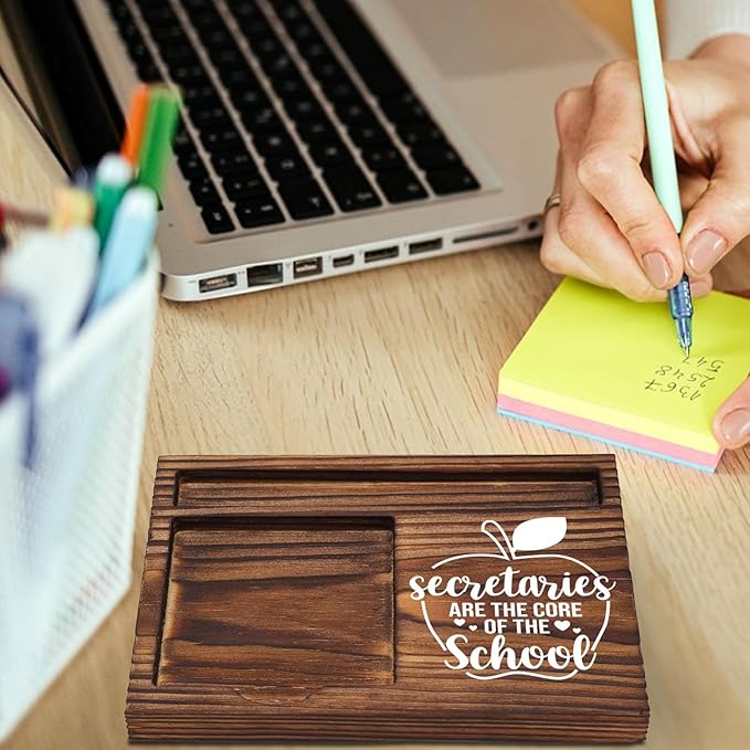 School Secretary Gifts Sticky Note Holder Wooden, Thank You Appreciation Gift for Secretary School Receptionist Assistant Front Office Crew, Office Decor Desk Self-Stick Note Pad Holders TZP12